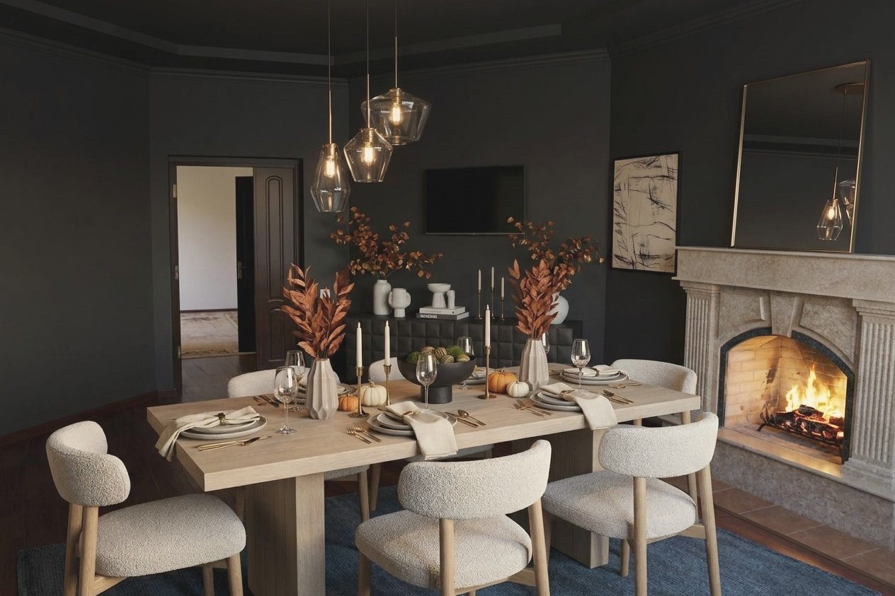 The same dining room restyled, an AI-styled preview